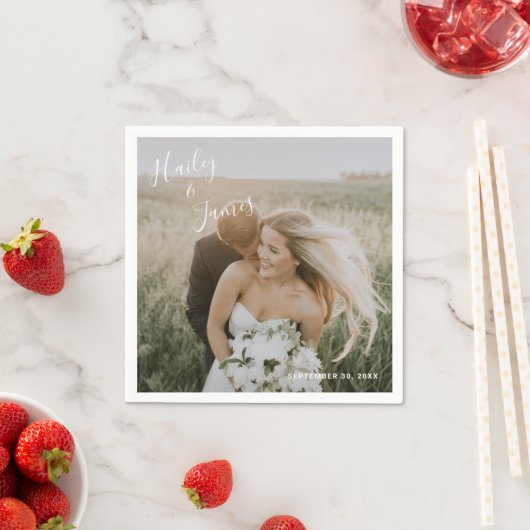 Elegantes einfaches Foto Moderne Hochzeit Serviette (Beispiel)