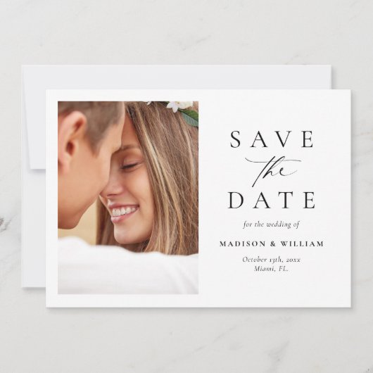 Elegantes einfaches Foto Save the Date (Vorderseite)