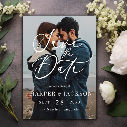 Elegantes Einfaches Foto Save the Date Skript Einladung