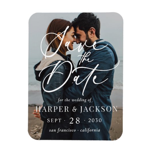 Elegantes Einfaches Foto Save the Date Skript Magnet (Vertikal)