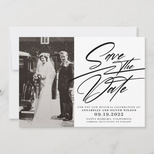 Elegantes Einfaches Foto Vow Erneuerung Save The Date (Vorderseite)