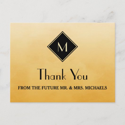 Elegantes einfaches Gelb mit Gold Monogram Vielen Postkarte (Vorderseite)