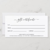 Elegantes einfaches Geschenkzertifikat für schwarz (Rückseite)