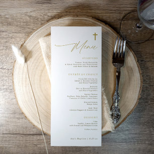 Elegantes einfaches goldenes Kreuz moderne Schrift Menükarte