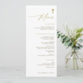 Elegantes einfaches goldenes Kreuz moderne Schrift Menükarte (Stehend Vorderseite)