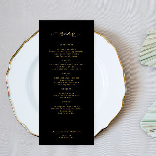 Elegantes, einfaches Goldtypografie-schwarzes Hoch Menükarte
