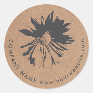 Elegantes einfaches, grau Blume Kraft Papier Flori Runder Aufkleber