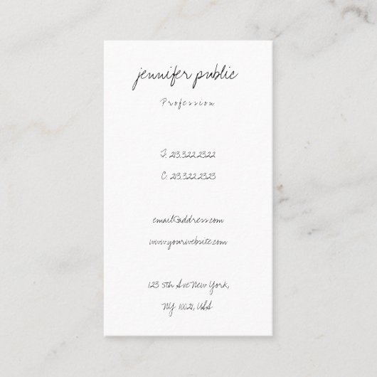 Elegantes einfaches handgeschriebenes Text-Skript Visitenkarte (Vorderseite)