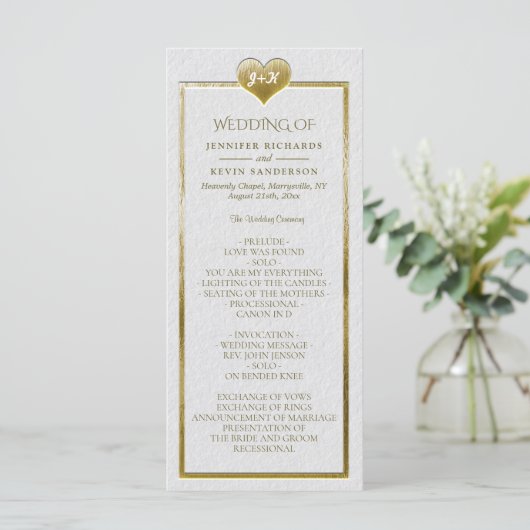 Elegantes einfaches Hochzeitsprogramm mit Goldenem Programm (Stehend Vorderseite)