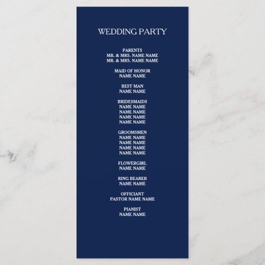 Elegantes einfaches Hochzeitsprogramm Programm (Rückseite)