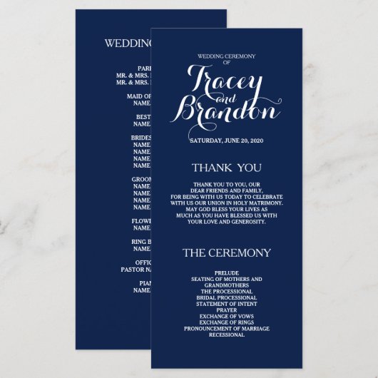 Elegantes einfaches Hochzeitsprogramm Programm (Vorne/Hinten)