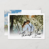 Elegantes, einfaches Hochzeitsskript typografische Dankeskarte (Vorne/Hinten)