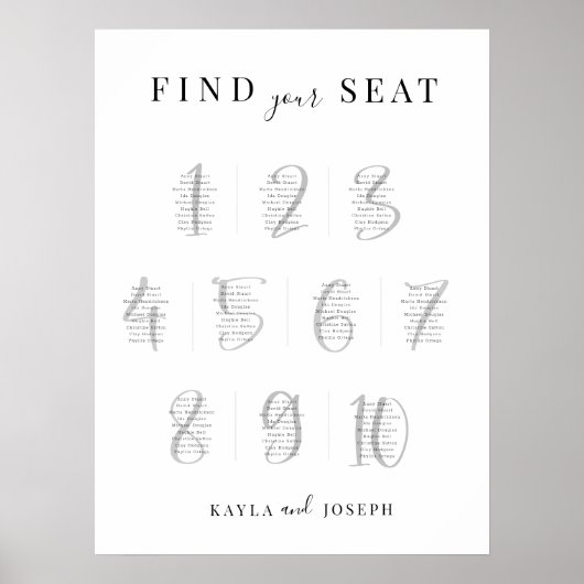 Elegantes einfaches Hochzeitssymbol für 10 Tische Poster (Vorne)