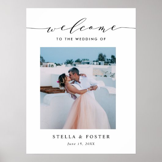 Elegantes einfaches kalligrafisches Foto Hochzeit Poster (Vorne)