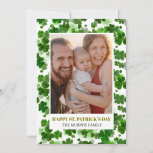 Elegantes einfaches Kleeblatt-Foto St. Patrick's D Feiertagskarte