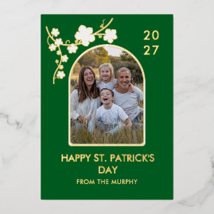 Elegantes einfaches Kleeblatt-Foto St. Patrick's D Folien Feiertagskarte