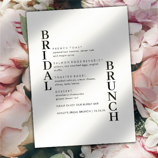 Elegantes einfaches Menü für Textbridal-Brunch Menükarte