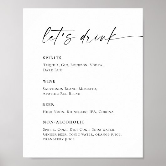 Elegantes einfaches Minimalistisches Bar Menu Hoch Poster (Vorne)