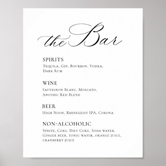 Elegantes einfaches Minimalistisches Bar Menu Hoch Poster (Vorne)