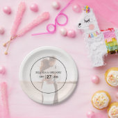 Elegantes Einfaches Minimalistisches Foto Hochzeit Pappteller (Party)