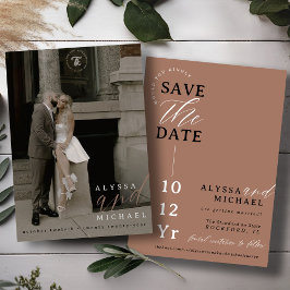 Elegantes einfaches Mocha Mousse Foto Hochzeit Save The Date