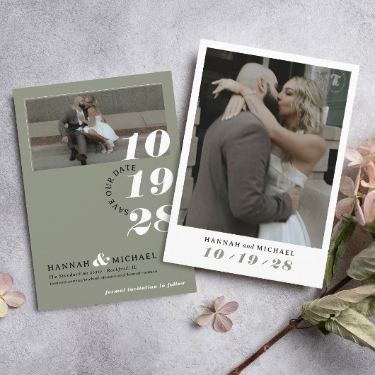 Elegantes Einfaches Modern Sage Green 2 Foto Hochz Save The Date