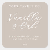 Elegantes, einfaches, modernes Candle Label Quadratischer Aufkleber (Vorderseite)