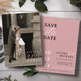 Elegantes einfaches, modernes Dusty Rose Foto Hoch Save The Date