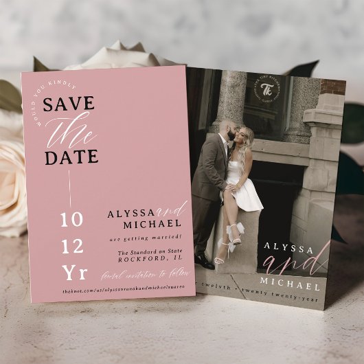 Elegantes einfaches, modernes Dusty Rose Foto Hoch Save The Date
