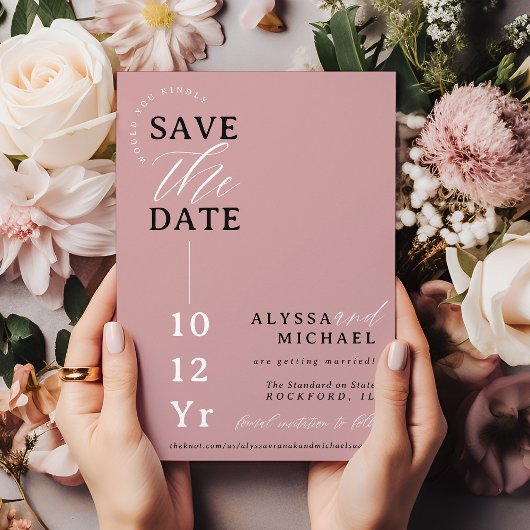Elegantes einfaches, modernes Dusty Rose Foto Hoch Save The Date