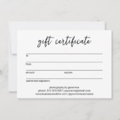 Elegantes einfaches, modernes Geschenkzertifikat (Rückseite)