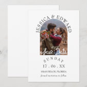 Elegantes einfaches, modernes Script-Foto Save the Einladung (Vorne/Hinten)