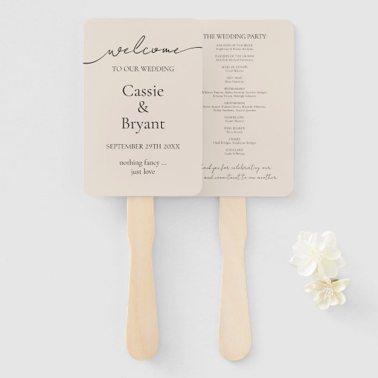 Elegantes einfaches, modernes Script-Hochzeitsprog Fächer (Vorne und Hinten)