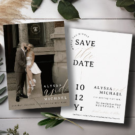 Elegantes einfaches, modernes White Script-Foto Ho Save The Date