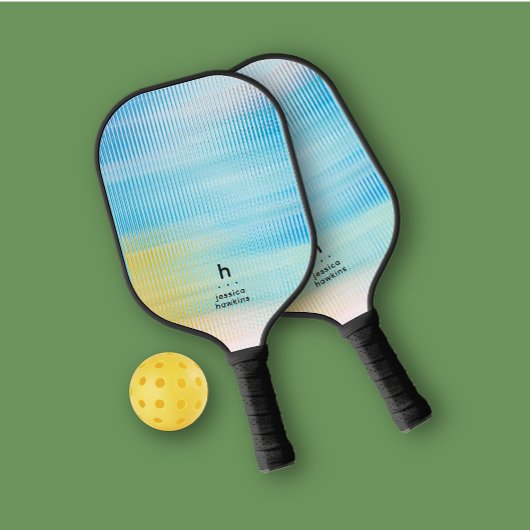 Elegantes einfaches Monogram Blue Glass Personal Pickleball Schläger