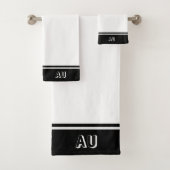 Elegantes einfaches Monogramm auf Schwarz & Weiß Badhandtuch Set (Insitu)