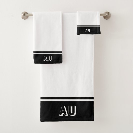 Elegantes einfaches Monogramm auf Schwarz & Weiß Badhandtuch Set (Insitu)