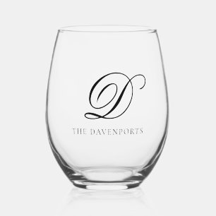 Elegantes einfaches Monogramm-Hochzeitsandenken Weinglas Ohne Stiel