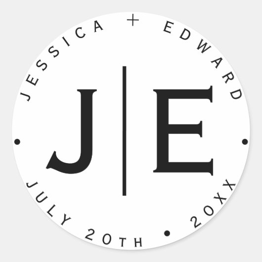 Elegantes einfaches Monogramm Modernes Chic Minima Runder Aufkleber (Vorderseite)