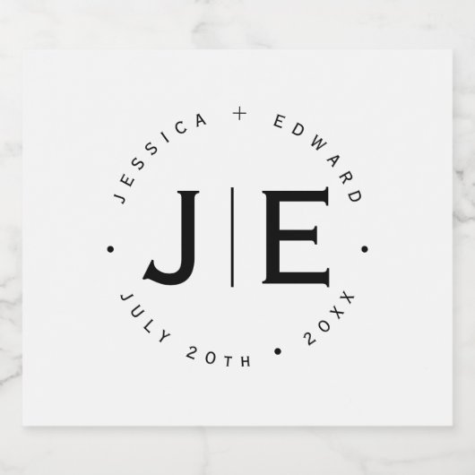 Elegantes einfaches Monogramm Modernes Chic Minima Schaumweinetikett (Einzelnes Label)