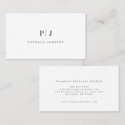 Elegantes einfaches Monogramm Professional Minimal Visitenkarte (Vorne/Hinten)