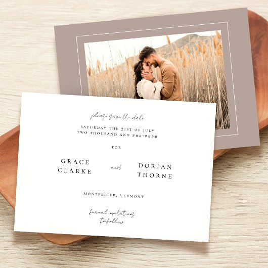 Elegantes einfaches, neutrales Mocha-Mousse-Hochze Save The Date