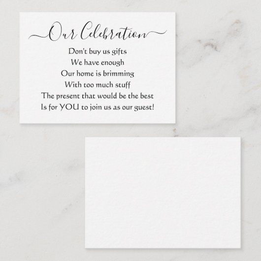 Elegantes Einfaches Party ohne Geschenkgutscheine Begleitkarte (Vorne/Hinten)