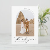 Elegantes einfaches Schwarz-Weiß-HochzeitsFoto Dankeskarte (Stehend Vorderseite)