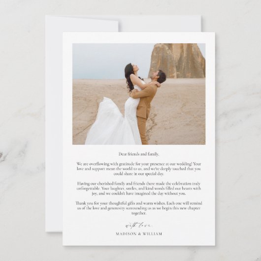 Elegantes einfaches Schwarz-Weiß-HochzeitsFoto Dankeskarte (Rückseite)