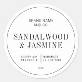 Elegantes einfaches Schwarz-Weiß-Kerzen-Etikett Runder Aufkleber (Vorderseite)