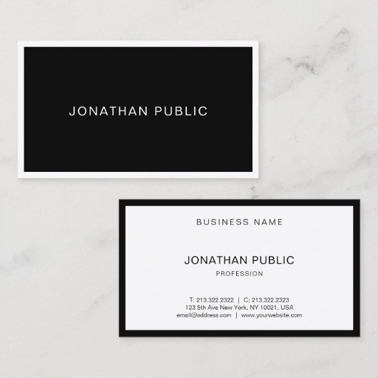 Elegantes einfaches Schwarz-Weiß-Template Visitenkarte (Vorne/Hinten)