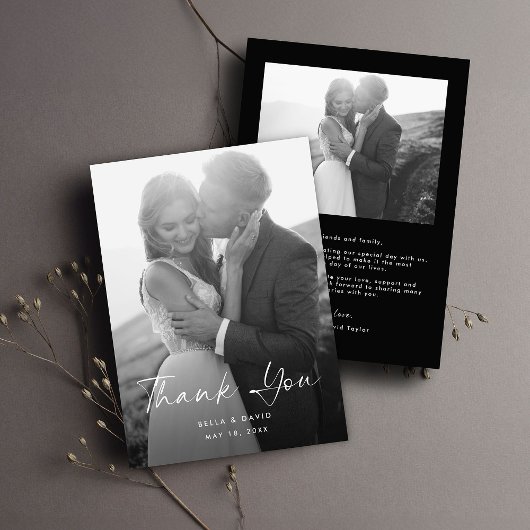 Elegantes Einfaches Schwarz-weißes Skript-Foto Hoc Dankeskarte