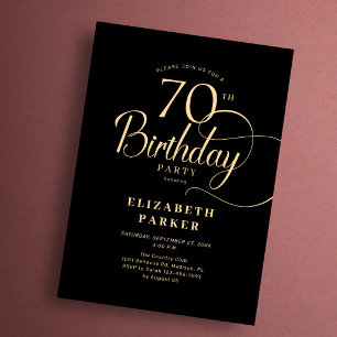 Elegantes einfaches schwarzes goldenes Skript 70.  Einladung