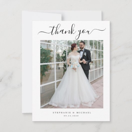 Elegantes Einfaches Script 2 Foto Hochzeit Dankeskarte (Vorderseite)